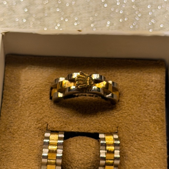 Two-tone Stainless Steel Jewelry Set - Ring & Earrings - Picture 2 of 4